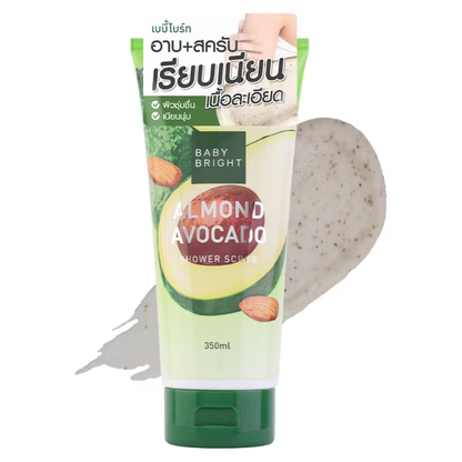 Baby Bright Almond & Avocado Shower Scrub - 350ml for Smooth, Hydrated Skin