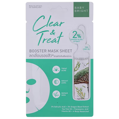 Baby Bright Clear & Treat Booster Mask Sheet 20g (Pack of 3) for Acne & Brightening