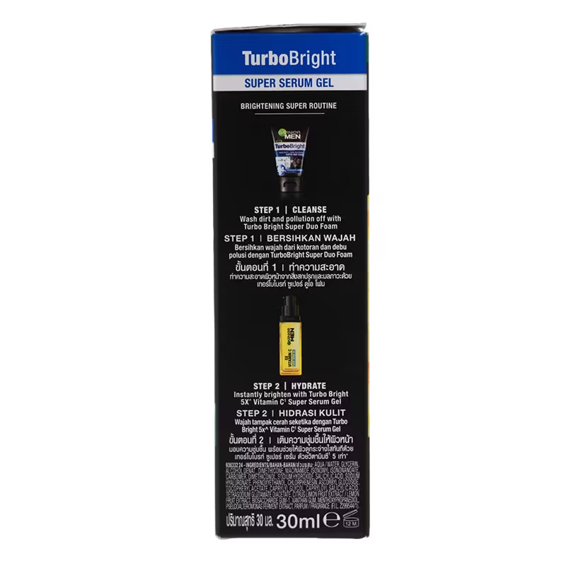 Garnier Men Turbo Bright Super Serum Gel 30ML - Brightening & Hydrating Vitamin C Serum
