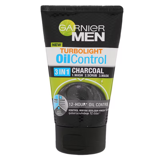 Garnier Men Oil Control 3-in-1 Charcoal Face Wash, Scrub & Mask 100ml