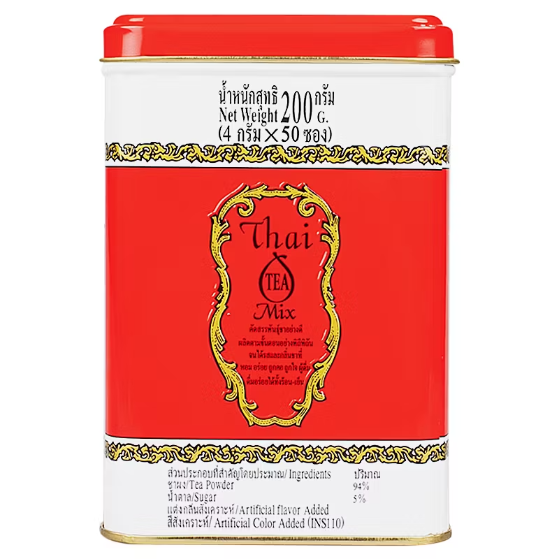 Cha Tra Mue Thai Tea Mix Powder Red Label - 50 Single-Serve Tins