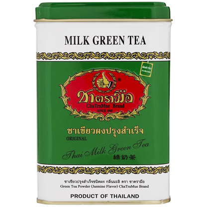 Cha Tra Mue Thai Milk Green Tea - Green Label, Tin-Type, 2.5g per Bag (50 Bags in a Tin)