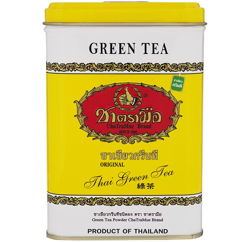 Cha Tra Mue Original Thai Green Tea - Yellow Label, Tin Pack (50 Bags, 2.5g Each)