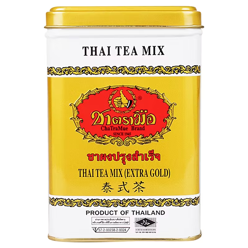 Cha Tra Mue Original Thai Tea - Gold Label, Tin Pack (50 Bags of 2.5g Each)