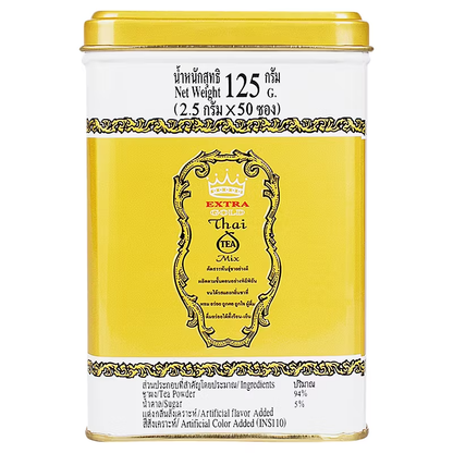 Cha Tra Mue Original Thai Tea - Gold Label, Tin Pack (50 Bags of 2.5g Each)