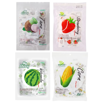 My Chewy Assorted Milk Candy Pack - Taro, Corn, Strawberry & Watermelon (67 g each, Pack of 4)