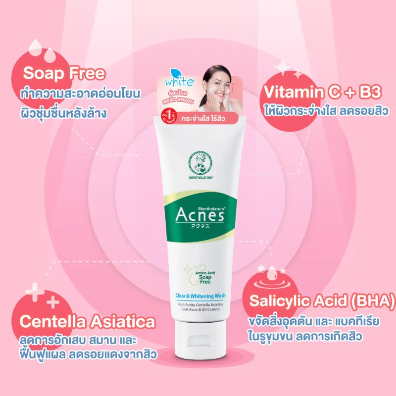 Mentholatum Acnes Clear Whitening Wash 100g – Gentle Brightening Facial Cleanser
