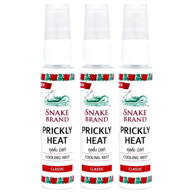 Snake Brand Cooling Body Mist Spray - Prickly Heat Relief - 30ml (Pack of 3) - Made in Thailand