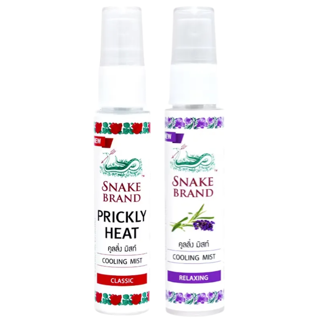 Snake Brand Cooling Body Mist Spray 30ml - Prickly Heat Relief Pack with Classic & Relaxing Lavender Scents (Pack of 2) - Made in Thailand