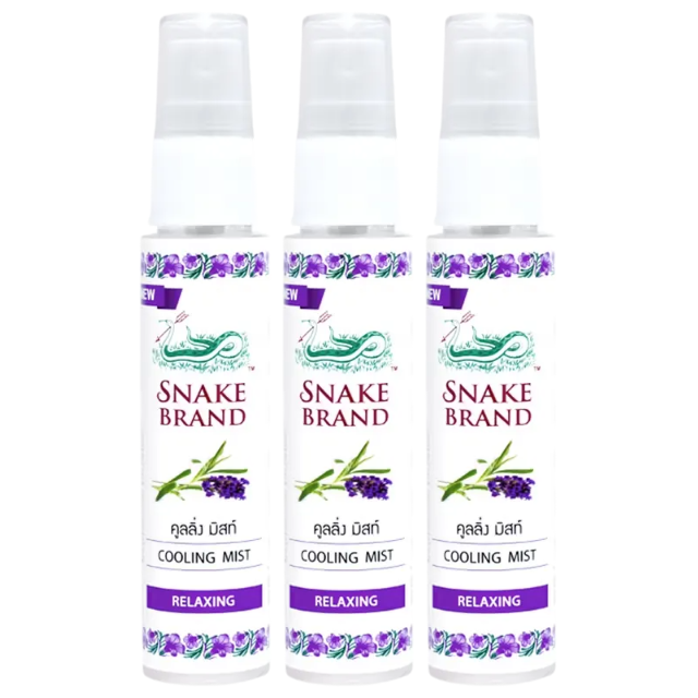 Snake Brand Cooling Body Mist Spray - Prickly Heat & Relaxing Lavender Scent - 30ml (Pack of 3) - Made in Thailand