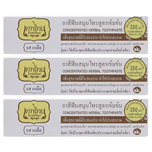 Thepthai Herbal Toothpaste - Salt Flavor, 70g (Pack of 3) for Fresh Breath & Oral Care
