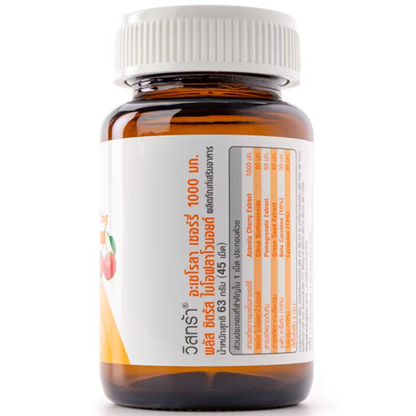 Vistra Acerola Cherry 1000 mg with Citrus Bioflavonoids - 45 Tablets for Immunity & Skin