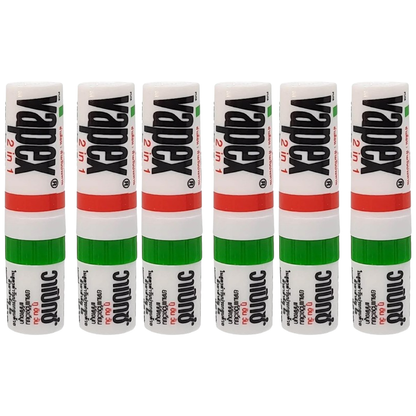 Vapex Menthol Nasal Inhaler for Cold, Congestion, Dizziness Relief - 6 Pack (2 ml Each) - Made in Thailand