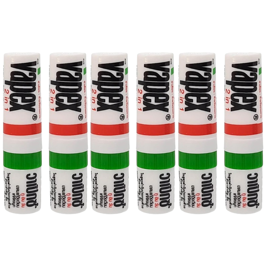 Vapex Menthol Nasal Inhaler for Cold, Congestion, Dizziness Relief - 6 Pack (2 ml Each) - Made in Thailand