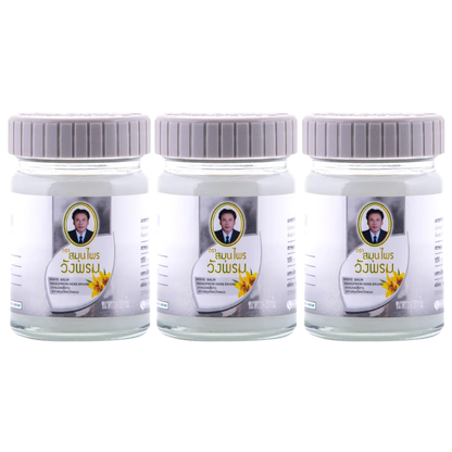 Wang Prom White Herbal Balm - Natural Pain Relief for Muscle, Back & Joints - Pack of 3 50g - Made in Thailand