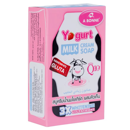 A Bonne Yogurt Milk Cream Soap with Q10 – Hydrating & Anti-Aging Facial Bar (Pack of 3, 90g)