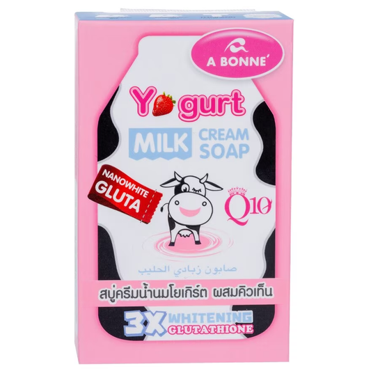 A Bonne Yogurt Milk Cream Soap with Q10 – Hydrating & Anti-Aging Facial Bar (Pack of 3, 90g)