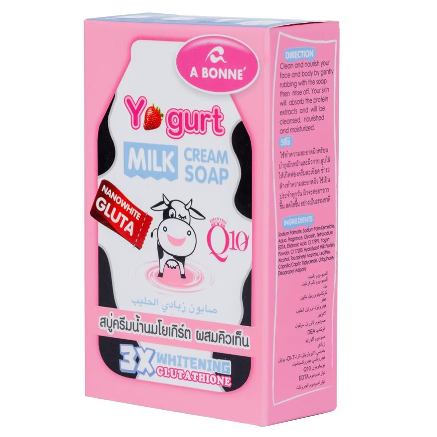 A Bonne Yogurt Milk Cream Soap with Q10 – Hydrating & Anti-Aging Facial Bar (Pack of 3, 90g)