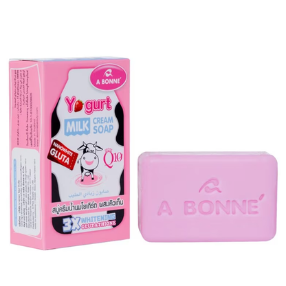 A Bonne Yogurt Milk Cream Soap with Q10 – Hydrating & Anti-Aging Facial Bar (Pack of 3, 90g)