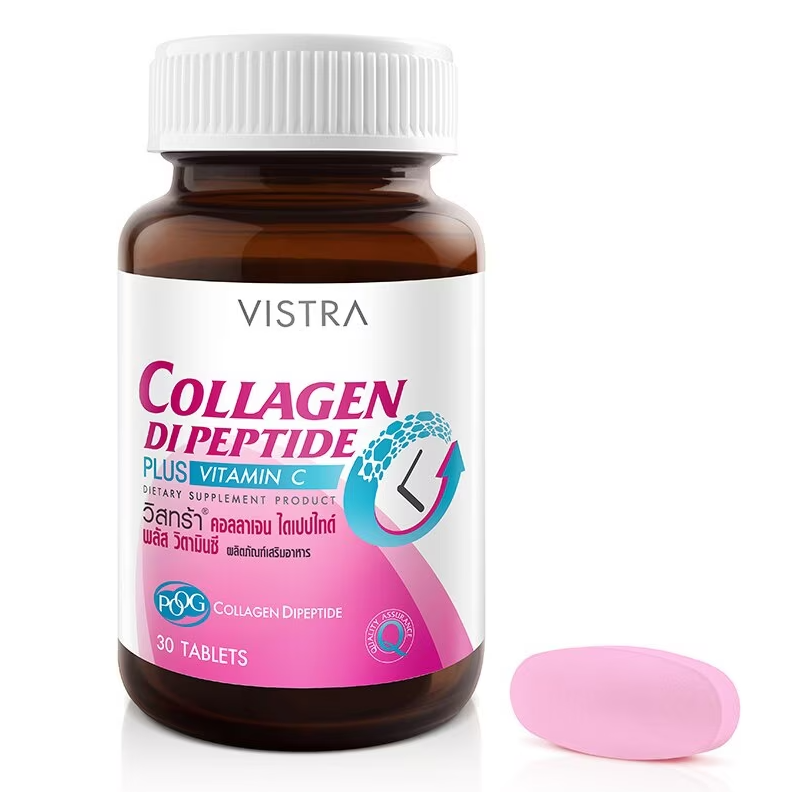 Vistra Collagen Dipeptide + Vitamin C - 30 Tablets for Glowing Skin