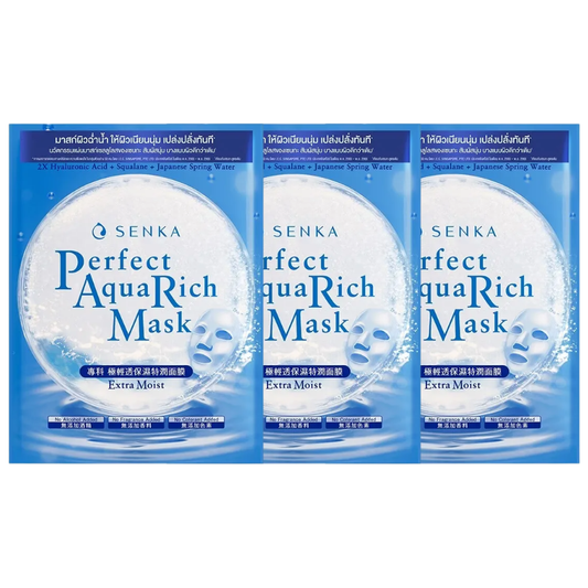 Senka Perfect Aqua Rich Mask - Extra Moist with Double Hyaluronic Acid & Squalane, Japanese Spring Water 21g (3-Pack)
