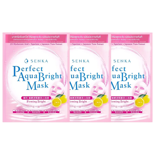 Senka Perfect Aqua Bright Mask - Hydrating & Brightening with Hyaluronic Acid & Yuzu Excerpt, Pack of 3