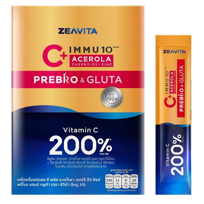 Zeavita Immu 10 C Plus Acerola Cherry, D3 & Glutathione – 30 Sachets, Made in Thailand