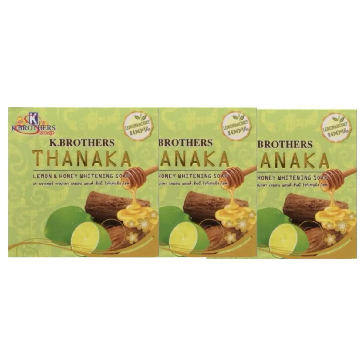 K. Brothers Thanaka Lemon & Honey Whitening Soap 60g - Pack of 3 for Bright, Clear Skin