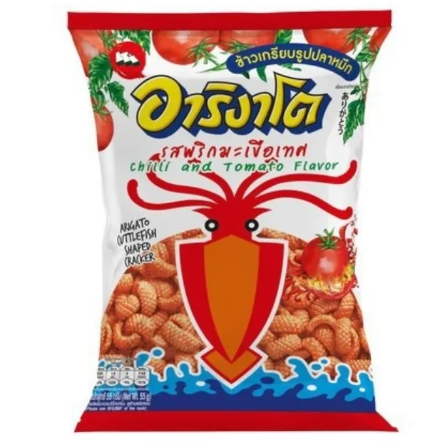 Arigato Squid Crackers Variety Pack - Original, Grilled, Chili & Tomato, Stir-Fried Clams, Spicy Shrimp Sauces (5 Mixed Flavors, 50g Each)