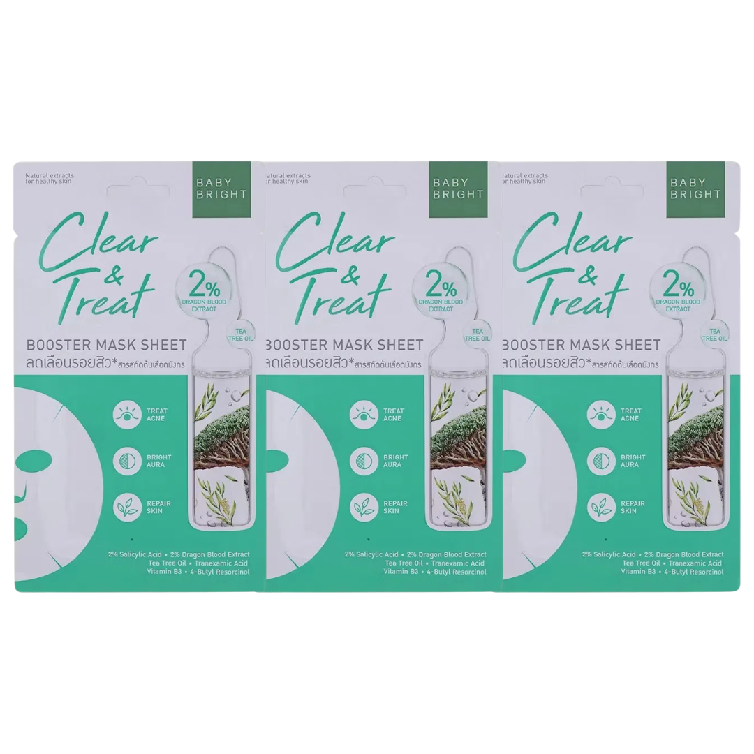 Baby Bright Clear & Treat Booster Mask Sheet 20g (Pack of 3) for Acne & Brightening