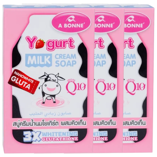 A Bonne Yogurt Milk Cream Soap with Q10 – Hydrating & Anti-Aging Facial Bar (Pack of 3, 90g)