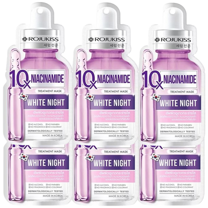 Rojukiss Niacinamide 10X White Night Mask - Pack of 6 for Brightened, Even Skin
