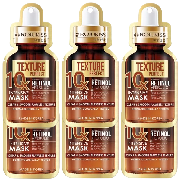 Rojukiss Perfect Texture 10X Retinol Mask - Deep Nourishment & Pore Refinement (Pack of 6)
