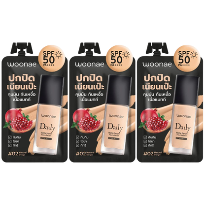 Woonae Daily Matte Serum Foundation SPF50 PA++++ - 8g (Pack of 3)