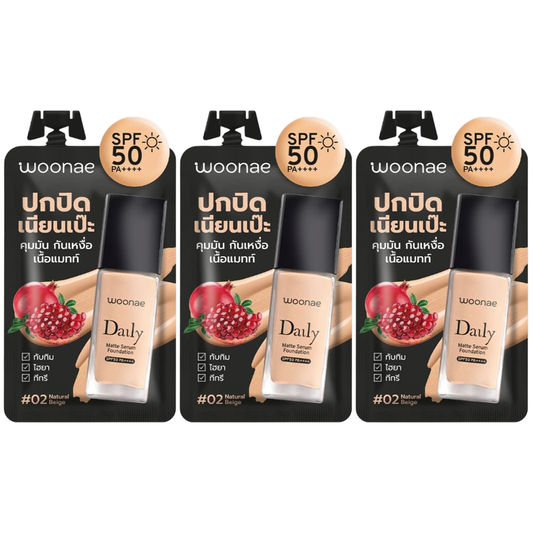 Woonae Daily Matte Serum Foundation SPF50 PA++++ - 8g (Pack of 3)