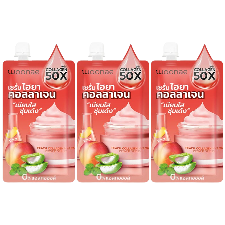 Woonae Peach Collagen & Hyaluronic Acid 9X Power Serum 50g - Pack of 3