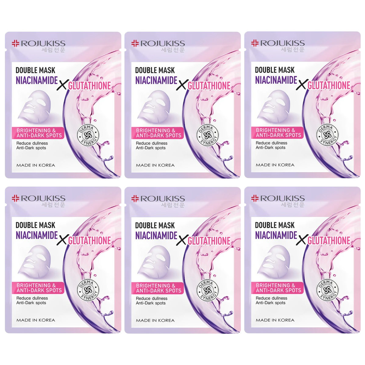 Rojukiss Double Mask with Niacinamide & Glutathione – 25ml x 6 Pack