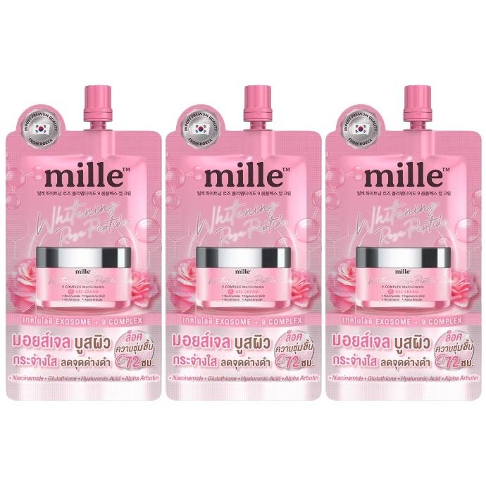 Mille - Whitening Rose Peptide 9 Complex Gel Cream 6g. (Pack of 3)