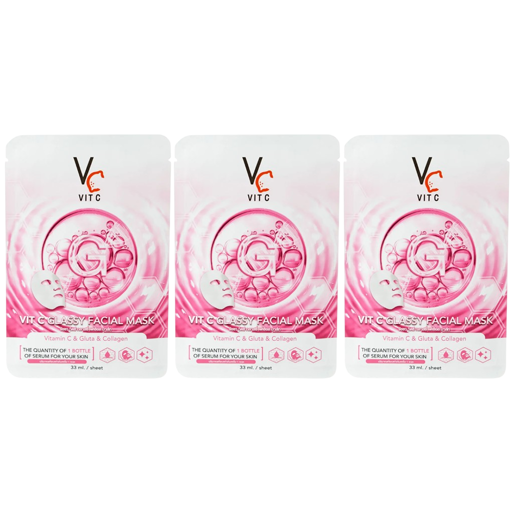 VIT C Glassy Facial Mask 33ml – Pack of 3 for Brightening & Radiance