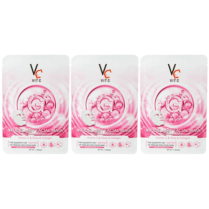 VIT C Glassy Facial Mask 33ml – Pack of 3 for Brightening & Radiance