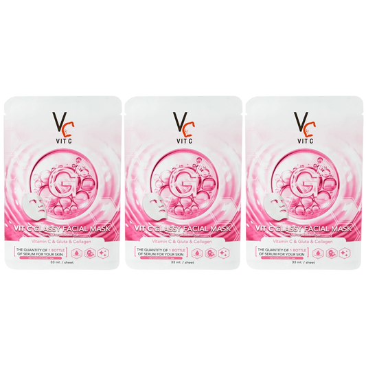 VIT C Glassy Facial Mask 33ml – Pack of 3 for Brightening & Radiance