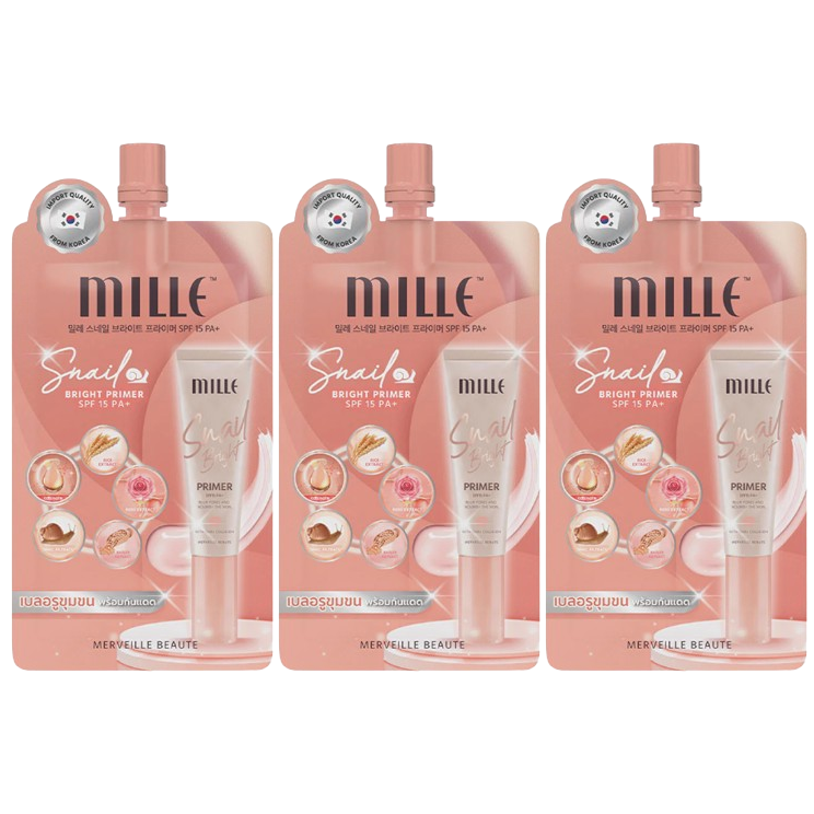 Mille - Snail Bright Primer SPF15/PA+ 6g. (Pack of 3)