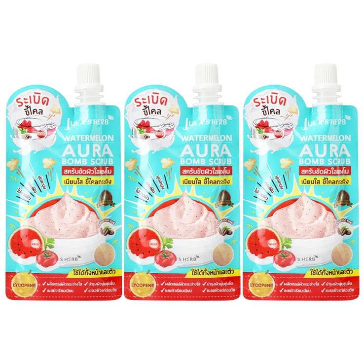 Jula's Herb Watermelon Aura Bomb Scrub – 40g (Pack of 3) for Face & Body