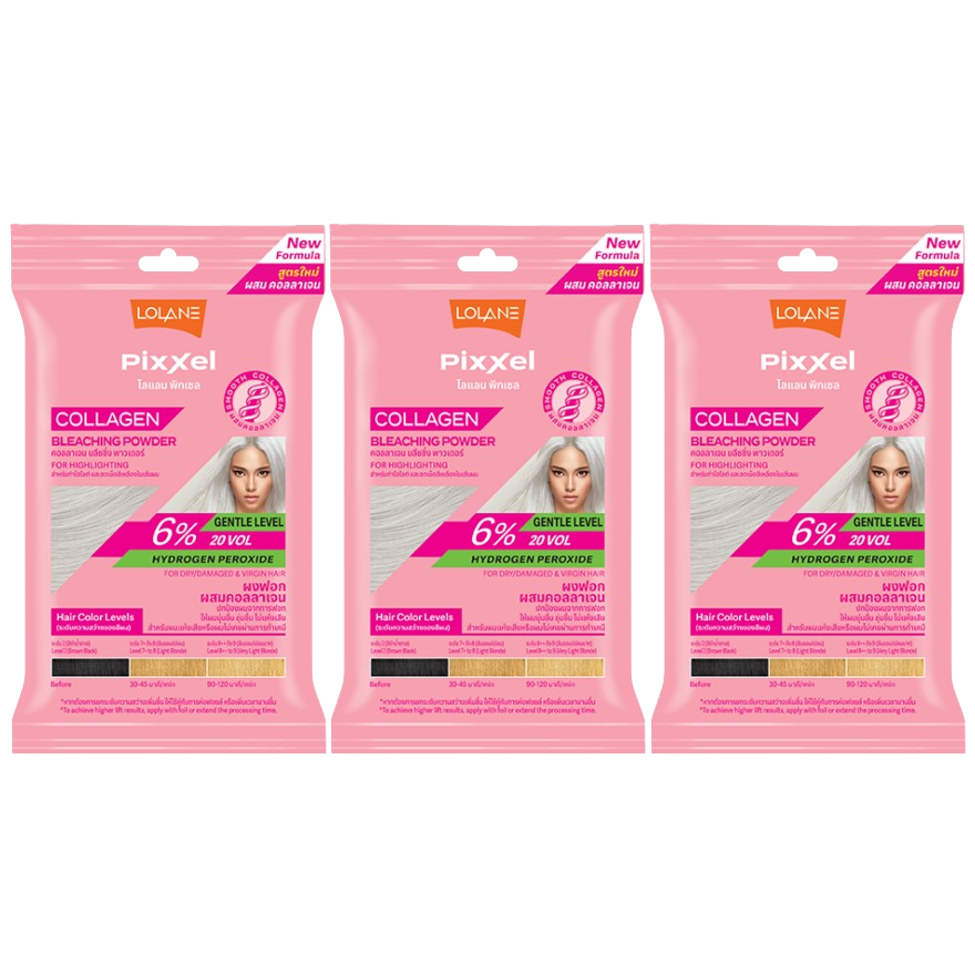 Lolane Pixxel Collagen Bleaching Powder - Gentle Level 15g (Pack of 3)