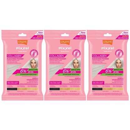 Lolane Pixxel Collagen Bleaching Powder - Gentle Level 15g (Pack of 3)