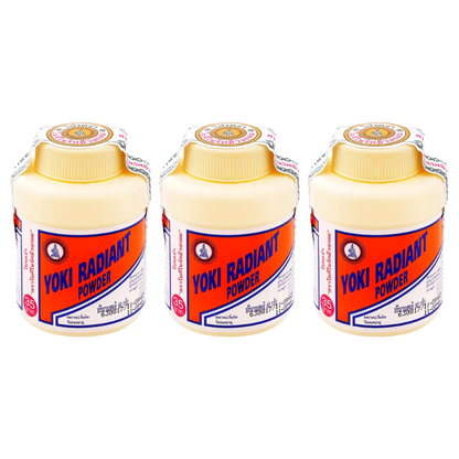 Yoki Powder Radiant Anti-Bacterial Deodorant - Acne & Skin Care - Reduce Rashes & Shoe Odor - Cooling 60g (Pack of 3) - Made in Thailand