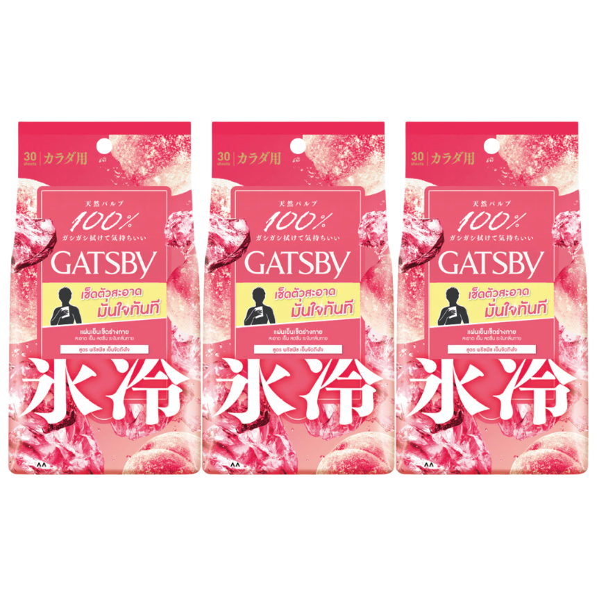 Gatsby Ice-Type Body Wipes Freeze Peach – 30 Sheets (Pack of 3)
