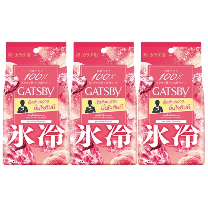 Gatsby Ice-Type Body Wipes Freeze Peach – 30 Sheets (Pack of 3)
