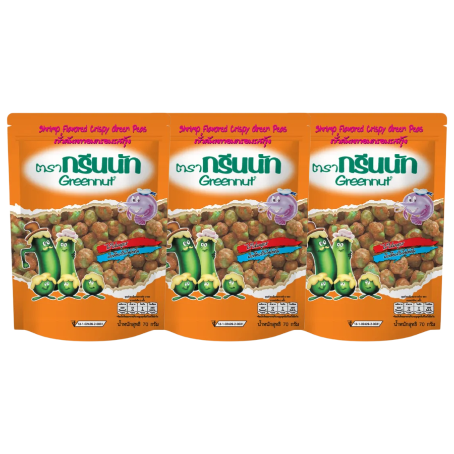 Green Nut Baked Crispy Peas with Shrimp Flavor – 70g (Pack of 3)
