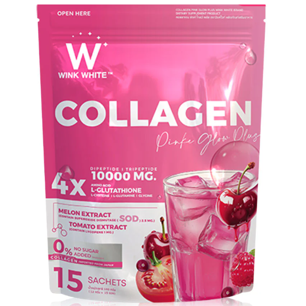 WinkWhite Collagen Pink Glow Plus 12g – 15 Sachets for Radiant Skin